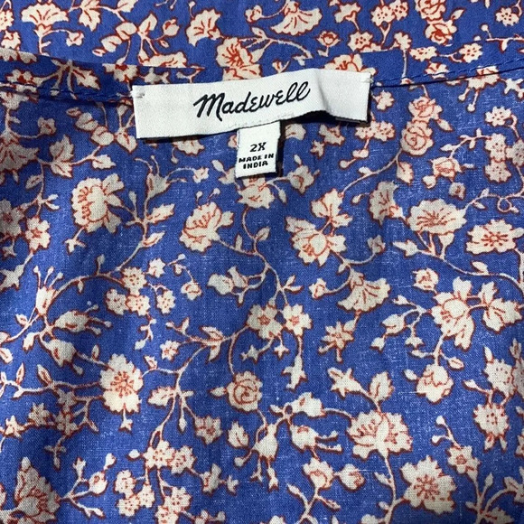 MADEWELL NWOT V-Neck Puff Sleeve Top in Summer Vines Hermitage Blue - Picture 6 of 10